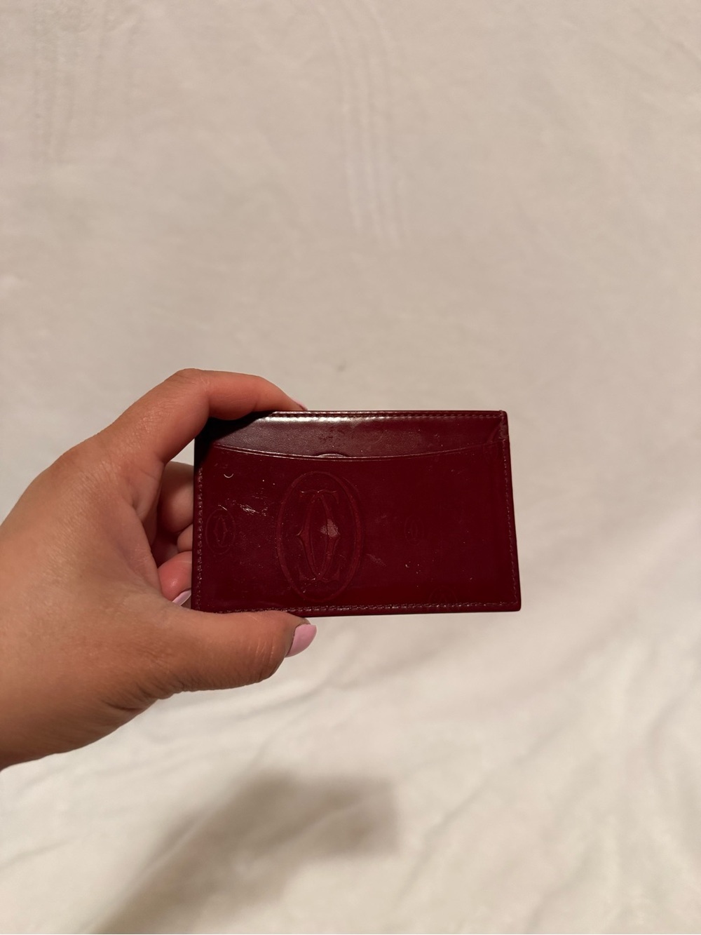 Cartier "Happy Birthday" Card Holder in Burgundy/red Patent Leather